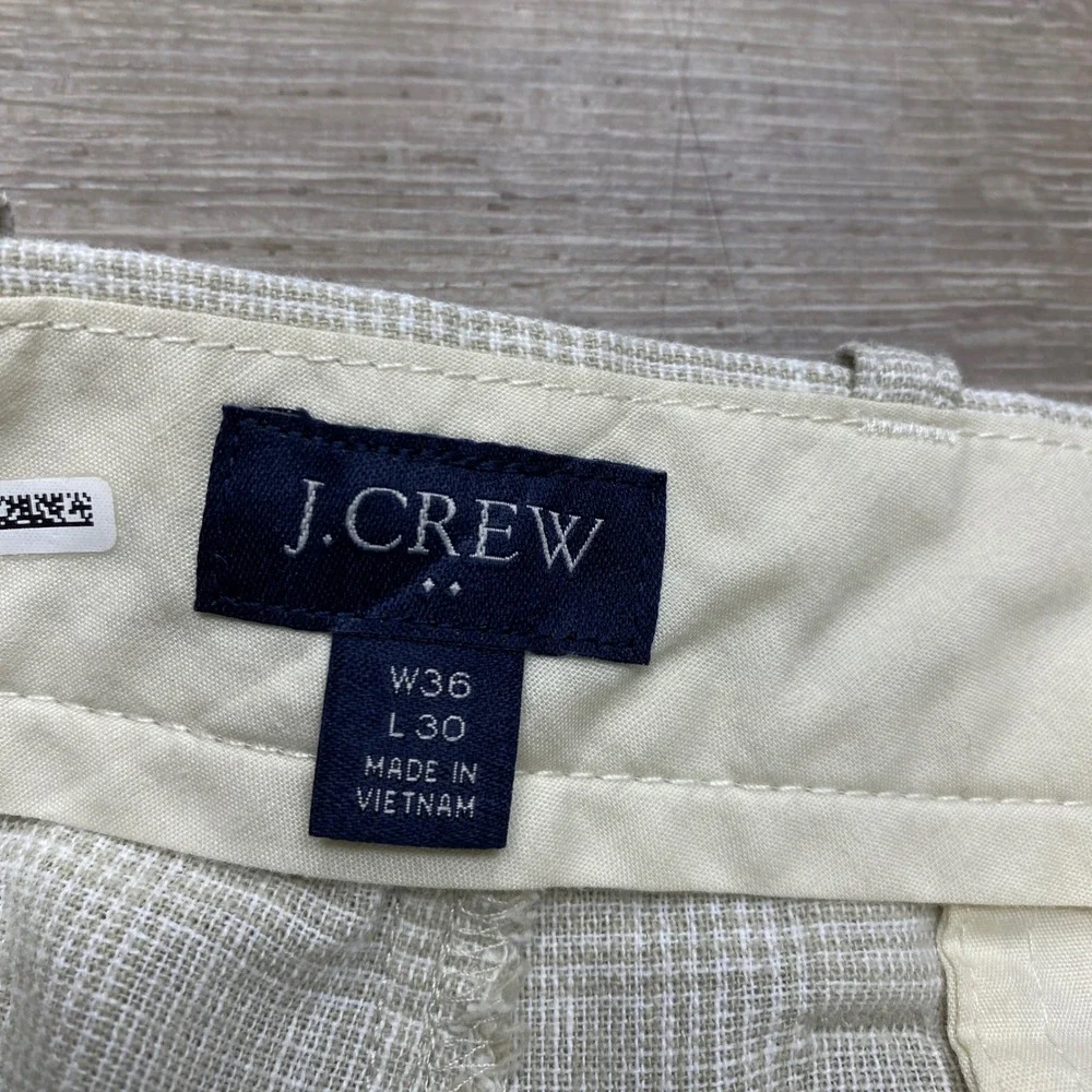 J.Crew Pants Mens 36x30 Beige Plaid Linen Cotton Straight Fit Casual Windowpane